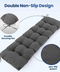 48 Inch Outdoor Bench Cushion 18 Inch Deep 5 Inch Thick Tufted Memory Foam, All-Weather Waterproof Fade-Resistant Patio Pad With Non-Slip Backing and Straps, Indoor Outdoor Cushion for Patio Sofa or Swing, Dark Grey with securing ties and non-slip bottom