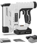20V Cordless Brad Nailer And Staple Gun 18 Gauge 2 In 1 Nail Gun For Upholstery And Carpentry Battery Powered With Included Battery Charger Staples And Nails Lightweight No Cords Ready To Go next to battery and charger