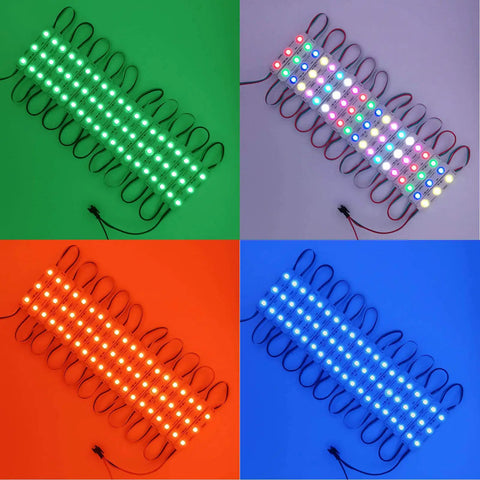 100 Pcs WS2811 RGB LED Modules 12V DC Waterproof IP65 SMD 5050 Dream Color IC display in green, red, blue backgrounds