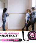 People using a tape measure from the Pink 40 Piece Home Tool Kit With Carrying Box Handy Starter Kit For DIY Home Maintenance And Woodworking Ideal For College Students Grab And Go Portable Tool Set For Furniture Assembly Office Repairs And Decorating.