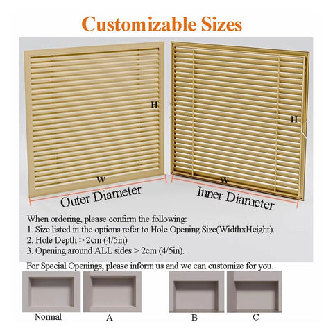 No Sweat Removable Aluminum Air Vent Grille Paired With A Slick Louvered Access Panel For Ceiling Drywall Install Delivering Solid Moisture Proof Airflow Management At 32X32 Inches Dimensions customizable size chart and diagrams.