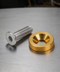 M6 Hex Head Bolt Screw Kit With Aluminum Washers For Fender, Bumper, Headlight And Trunk Mounts, 20 Piece Set, CNC Machined 6061 Aluminum Golden Finish, Engine Bay Ready, Heavy Duty Vibration Resistant Auto Body Fasteners, silver bolt and gold washer