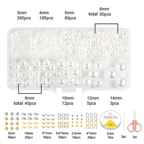 Hella Versatile Gold Imitation Pearl Spacer Beads Kit 10 Boxes 3Mm To 14Mm Abs Beads for DIY jewelry with various sizes.