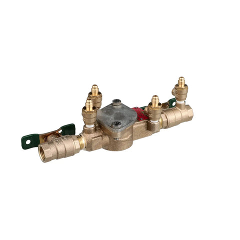 Backflow Preventer Double Check Valve 1/2 Inch Lead Free, Top Entry, NPT Ends, Quarter-Turn Ball Shutoffs on brass valve