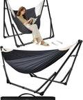 2 In 1 Hammock And Swing Chair With Collapsible Steel Stand And Carrying Case Portable And Adjustable No Fuss Setup for Patio