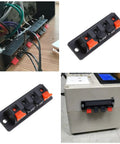 10 Pack 4 Pin Speaker Terminal Blocks With Spring Clips For DIY Audio, installed on audio equipment, 4 position layout shown
