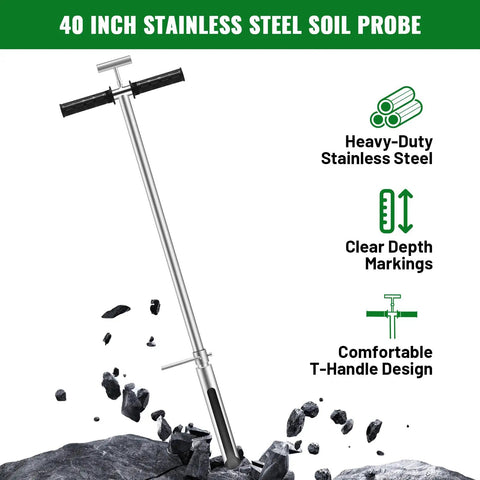 40 Inch Stainless Steel Soil Sampler Probe With T Handle For Lawn Garden Farm Soil Testing Beefy Core Sampling Tool Heavy Duty For Accurate Soil Analysis