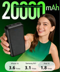 Woman holding Two Pack Portable Charger PD 22.5W Power Bank 20000mAh Fast Charge For Phone Tablet And Earbuds On The Go