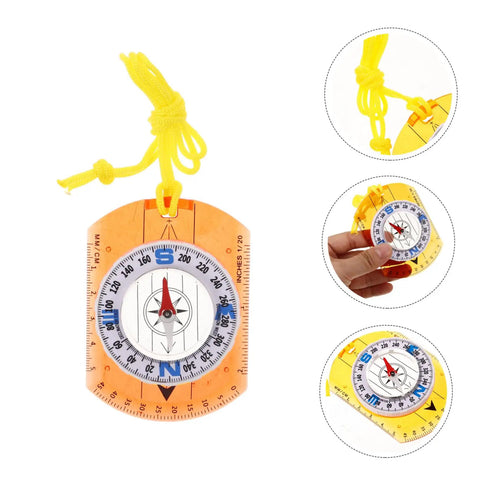Orienteering Compass For Outdoor Hiking Lightweight Multi Function Tool shown with acrylic base and luminous pointer