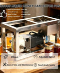 Heavy Duty High Viscosity Fluid Transfer Pump With Adjustable Speed Motor For Moving Honey Syrup Sauce And Thick Condiments Using 300cm Hose At 8kg Per Minute For Big Commercial Kitchens And Food Service Jobs on a wooden table with jars of honey.