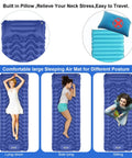 Ultralight Sleeping Pad With Built-In Pump For Camping And Hiking, blue mat demonstrating different sleeping positions