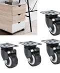 Rcniso Universal 1.5 Inch Silent Furniture Caster, 360° Rotation for Cabinet Legs, Shelf Legs, Stainless Steel, 4 Pieces with black wheels.