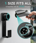 Rugged Boss J1772 EV Charger Holder Wall Mount Keeps Your Charging Handle Dock And Cable Organizer Locked Down With Rust Resistant Stainless Steel Storage Box For Everyday Garage Use, showcasing a black wall mount and EV charger.