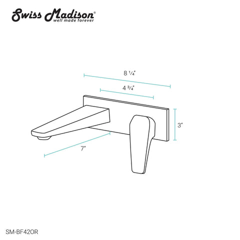 Technical drawing of Single-Handle Wall-Mount Bathroom Faucet In Oil Rubbed Bronze, Solid Brass Construction, dimensions labeled