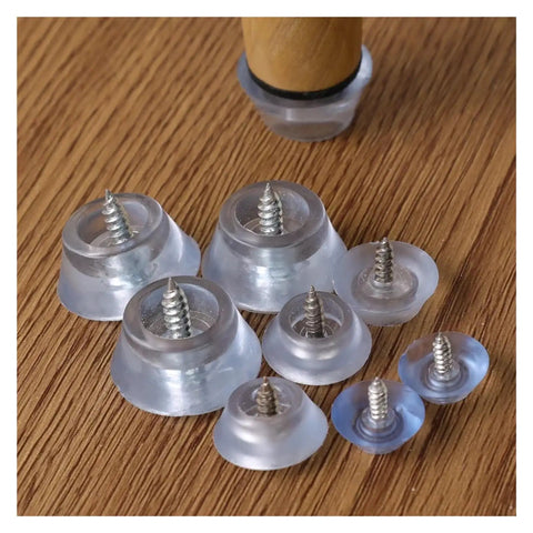 50 Pcs Nail On Rubber Feet For Cutting Boards And Furniture Legs Non Slip Silicone Gliders With Built In Stainless Steel Washers shown on wood surface