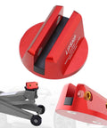 LIFSHP red aluminum grooved magnetic jack pad; jacking puck with pinch-weld frame-rail adapter for cars and trucks