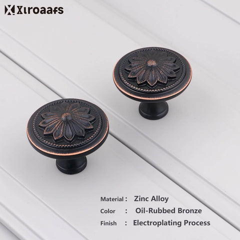 Oil Rubbed Bronze Flower Shaped Cabinet Knob Set 12 Pack For Cabinets And Drawers shown in zinc alloy with antique finish