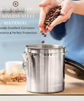 16 Ounce Stainless Steel Coffee Canister With Scoop For Fresh Beans, Airtight Storage With One Way CO2 Valve And Date Tracker Lid