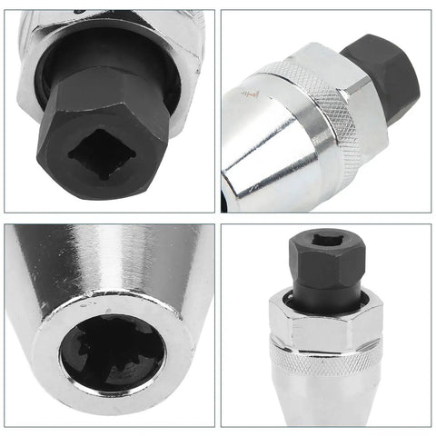 Close-up of Tough As Nails Stud Extractor And Bolt Remover For Quarter Inch To Half Inch Studs, heat treated alloy steel, chrome plated.