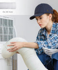 Person installing 5.9 Inch Portable AC Exhaust Hose With Counter Clockwise Thread Up To 59 Inch Length Universal Fit For Most Portable Air Conditioners Easy Venting And Quick Setup on unit