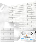 Top Shelf 18 Pack Sound Proof Acoustic Panels For Walls Self Adhesive High Density Noise Reducing Foam Tiles Flame Retardant Echo Absorber Game Changer For Home Studio Setup Clean Look White displayed with 3D brick-patterned wall panels.