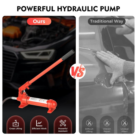 6 Ton Hydraulic Jack Kit With Four Extension Tubes And Auto Overload System For Auto Body Frame Repair Car Frame Structural Tool Set Heavy Duty Portable Power Lift For Pros, red hydraulic pump compared with traditional body repair lifting