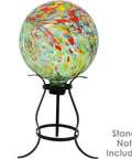 Green Artistic Glass Gazing Ball Globe Set Of Two, 10 Inch Garden Decor Orb with multicolor patterns, stand not included.