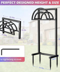 Rugged Tough As Nails Heavy Duty Outdoor Hose Holder Reel With Four Spikes Freestanding Metal Hose Storage Stand For 150 Ft Hose Detachable Yard Garden Rack For Outside Farm Black, dimensions highlighted.