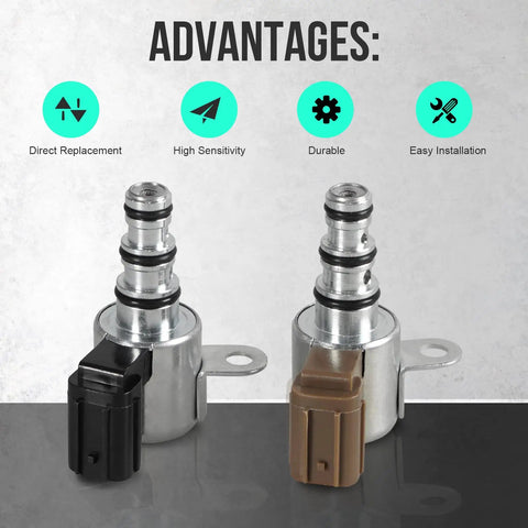Transmission Shift Control Solenoid Valve B And C For Honda And Acura, two solenoids with black and brown connectors
