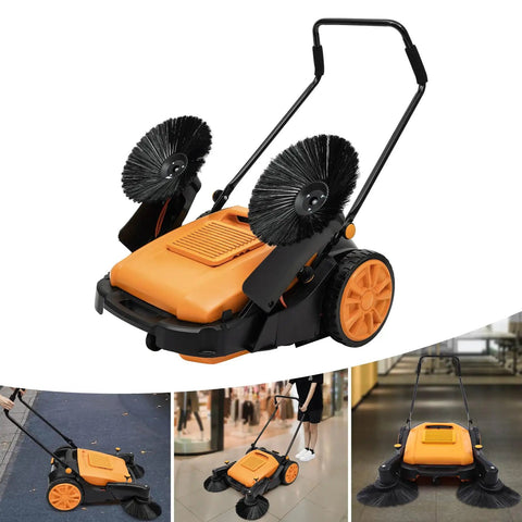 41 Inch Walk-Behind Floor Sweeper Hand Push Manual Dust Collector With 55 Litre Bin And Side Brushes For Warehouse Gym Concrete Heavy Duty Industrial Use Abs Nylon Construction
