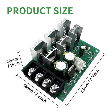 Beefed Up Heavy Duty PWM DC Motor Speed Controller 9 To 60V 40A 2400W Max dimensions and layout with components visible