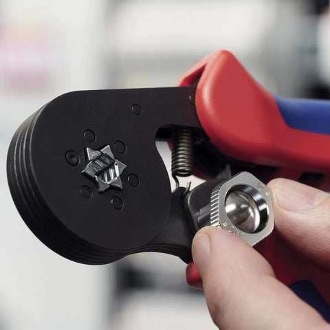 Close-up of Self-Adjusting Crimping Pliers for End Sleeves and Ferrules, Hexagonal Crimp for Confined Spaces Up to 10 mm2
