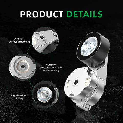 Heavy Duty Drive Belt Tensioner And Idler Pulley Kit For Chevrolet Trailblazer showing aluminum alloy housing and high-hardness pulley.