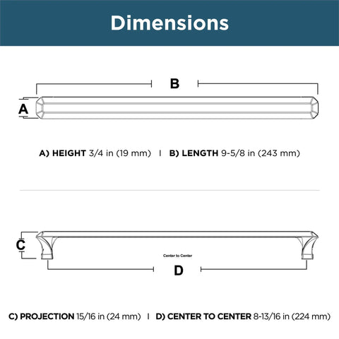 Dimensions of Napier Cabinet Knob Set In Champagne Bronze For Slick Kitchen And Bath Upgrade, 8-13/16 Inch Center-To-Center