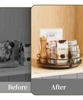 9 Inch Wooden Lazy Susan Turntable Organizer For Cabinets And Kitchen Countertops 360 Degree Rotation with spice jars and cans