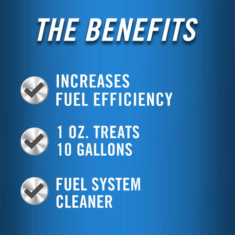 Marine Fuel System Treatment 32 Oz For Boats And Watercraft, Fuel System Cleaner and Injector Cleaner with benefits text on blue background