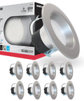 Color Selectable LED Downlight Retrofit 9 Watt 5 To 6 Inch Dimmable 120 Volt Brushed Nickel Finish Ideal For Industrial And Commercial Spaces Pack Of 8 with product box