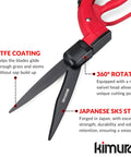 Pro Grass Shears With 360 Degree Rotating Head, Sharp Japanese SK5 Steel Blades For Edging And Trimming, red design.