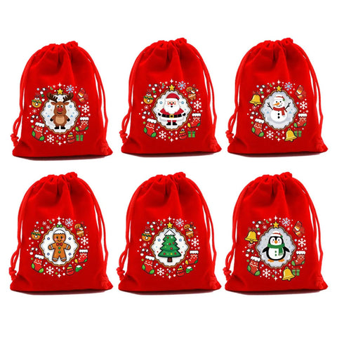 Six Pack Premium Holiday Gift Bags 20x30cm Bulk Set For Christmas Treats, Decorations, Sweets, And Party Supplies with festive designs