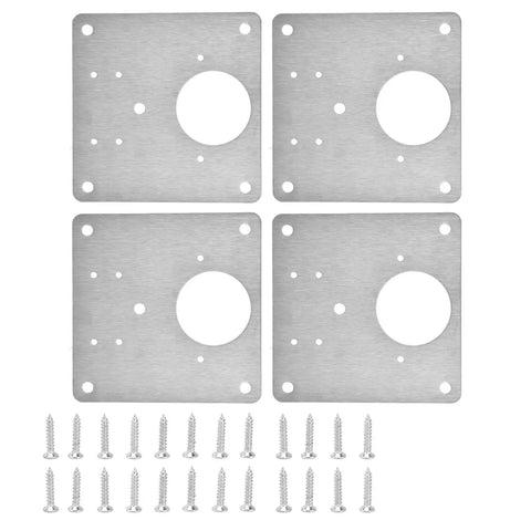 Extra Durable Stainless Steel Hinge Repair Plate Kit For Cabinet Doors Beefed Up Reinforcement For Worn Hinges Heavy Duty Home Kitchen Hardware Set Of Four shown with screws