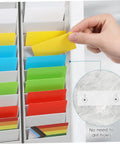 Close-up of Solid As A Rock Wall Mount ID Card Holder Rack featuring colorful ID cards in 28 openings crafted from bump resistant polymer plastic.