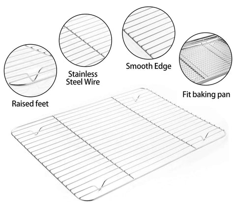 9 Piece Stainless Steel Baking Set With Cooling Racks And Silicone Mats showing stainless cooling rack with raised feet