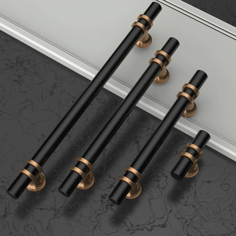 10 Pack Champagne Bronze And Matte Black Zinc Cabinet Knobs For Kitchen Cabinets And Dresser Drawers Durable Hardware Set displayed on dark surface