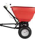 Tow Behind 150Lb Broadcast Spreader For Fertilizer And Seed With Easy Flow Control Adjustable Settings Non Skid Tires