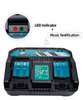 Twin Ports Battery Charger DC18RD with LED indicator and music notification for 14.4V to 18V LXT Lithium Ion Batteries