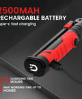 Rechargeable Magnetic LED Work Light 2500mAh Folding Flashlight For Mechanics showing USB-C charging, red and black design