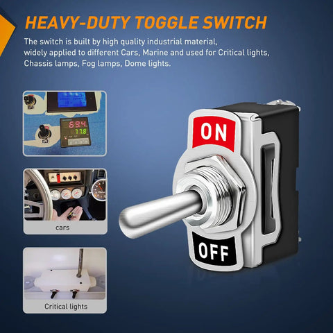 Heavy Duty Rocker Toggle Switch SPST 2 Pin On Off 15A 250V And 20A 125V Waterproof Metal Body With Boot Cap Cover image