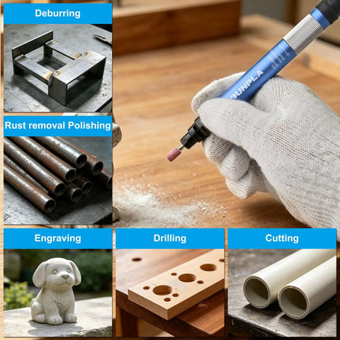 Top Shelf 1/8 Inch Pencil Air Die Grinder Rock Solid Pneumatic Rotary Tool Delivers 56000 RPM Speed for deburring and polishing pipes.