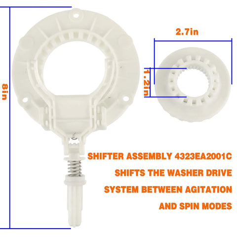 Upgraded Washing Machine Coupling Assembly 4323EA2001C Replacement Part, white plastic, labeled dimensions, easy install
