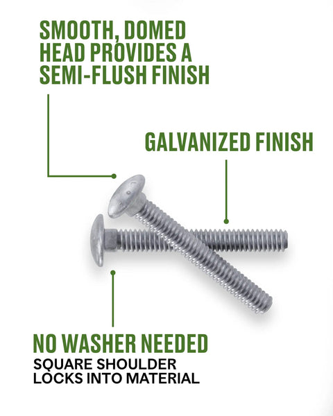 Galvanized Carriage Bolts Set Of 25 For Wood Projects Built Tough Half Inch Thread Size By Fourteen Inch Length Round Head
